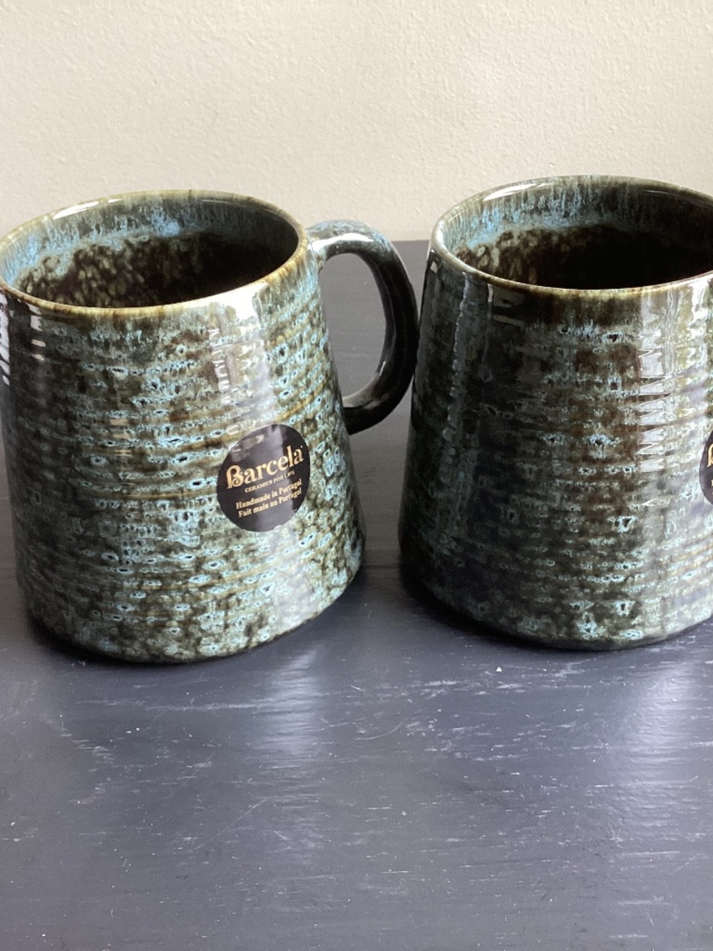 NWT Set of 2 Barcelona Handmade Stoneware Made in Portugal Mugs 16oz